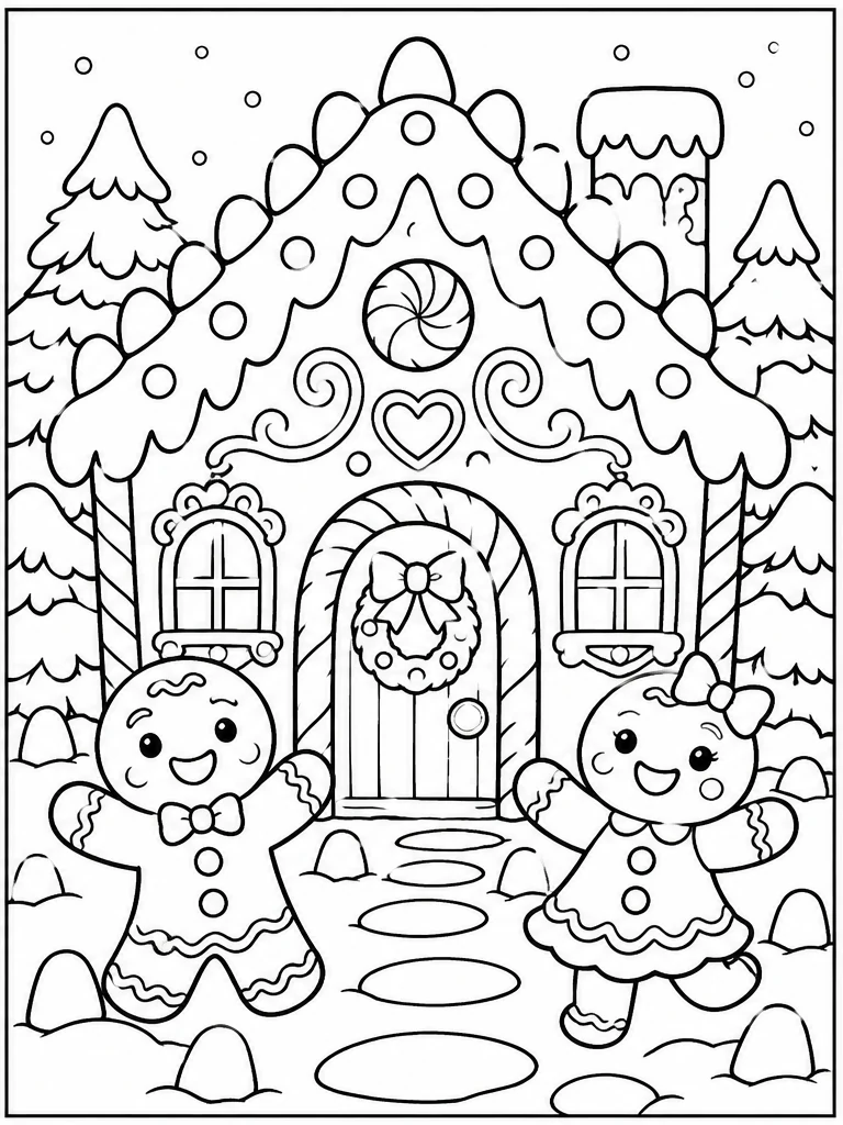 Gingerbread house Christmas coloring page