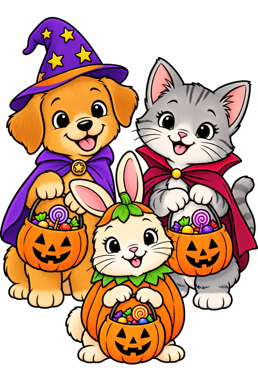 Colored example of trick-or-treat animals