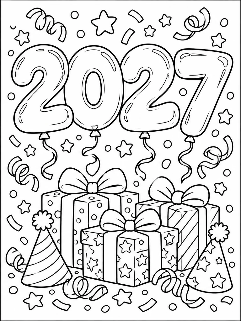 2027 balloon numbers coloring page
