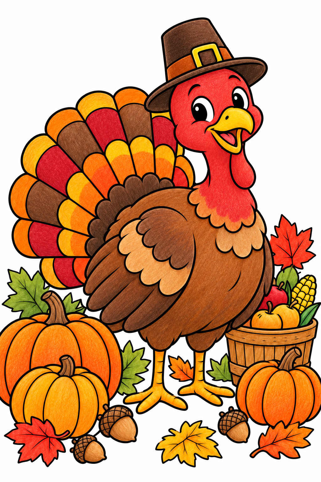 Colored example of a cute Thanksgiving turkey