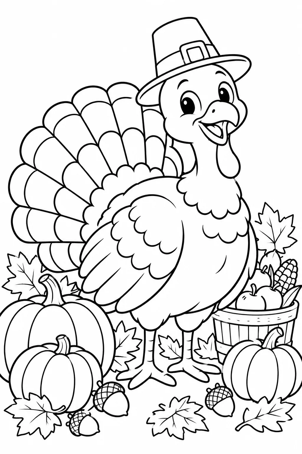 Blank cute Thanksgiving turkey coloring page