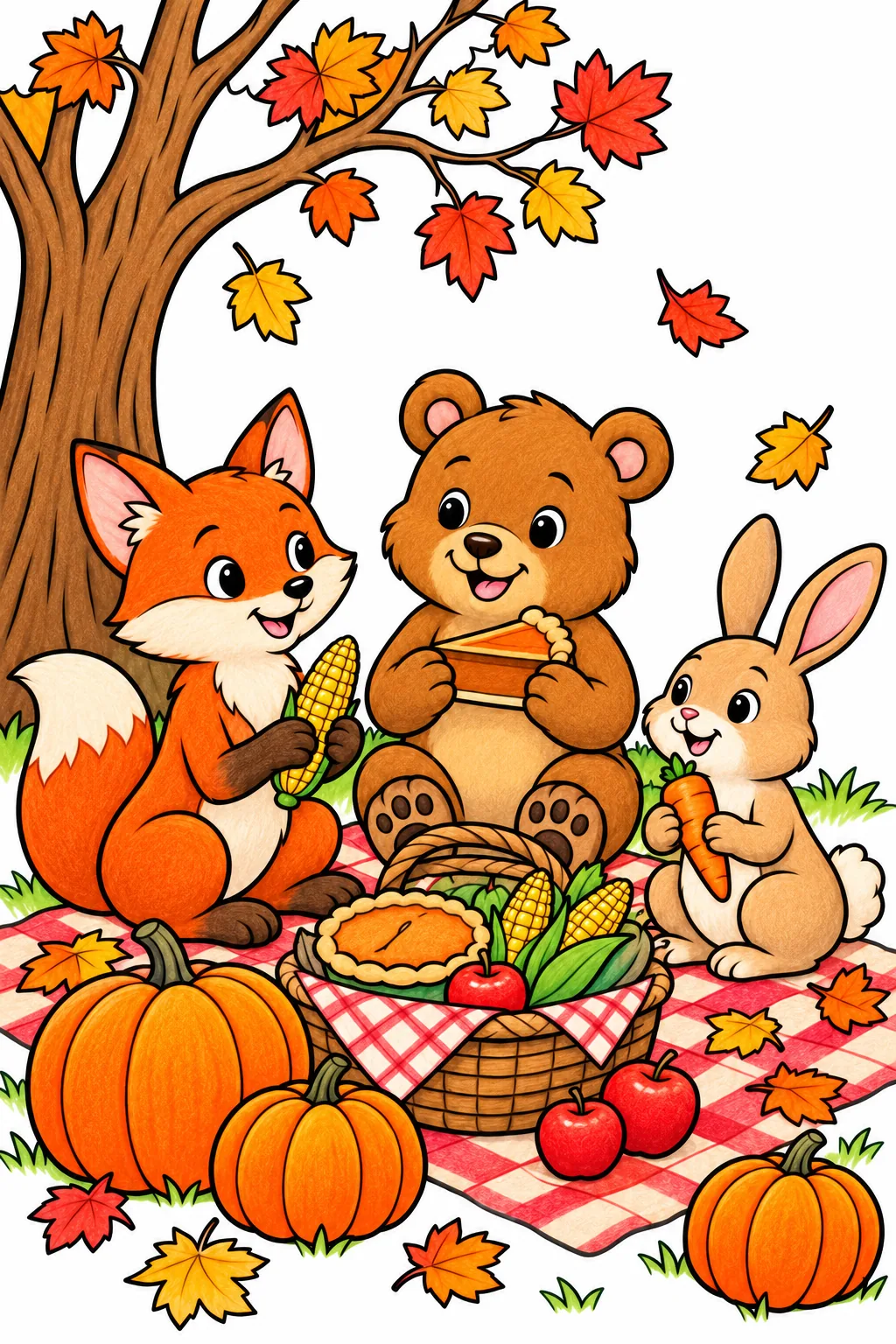 Colored forest animals Thanksgiving picnic example