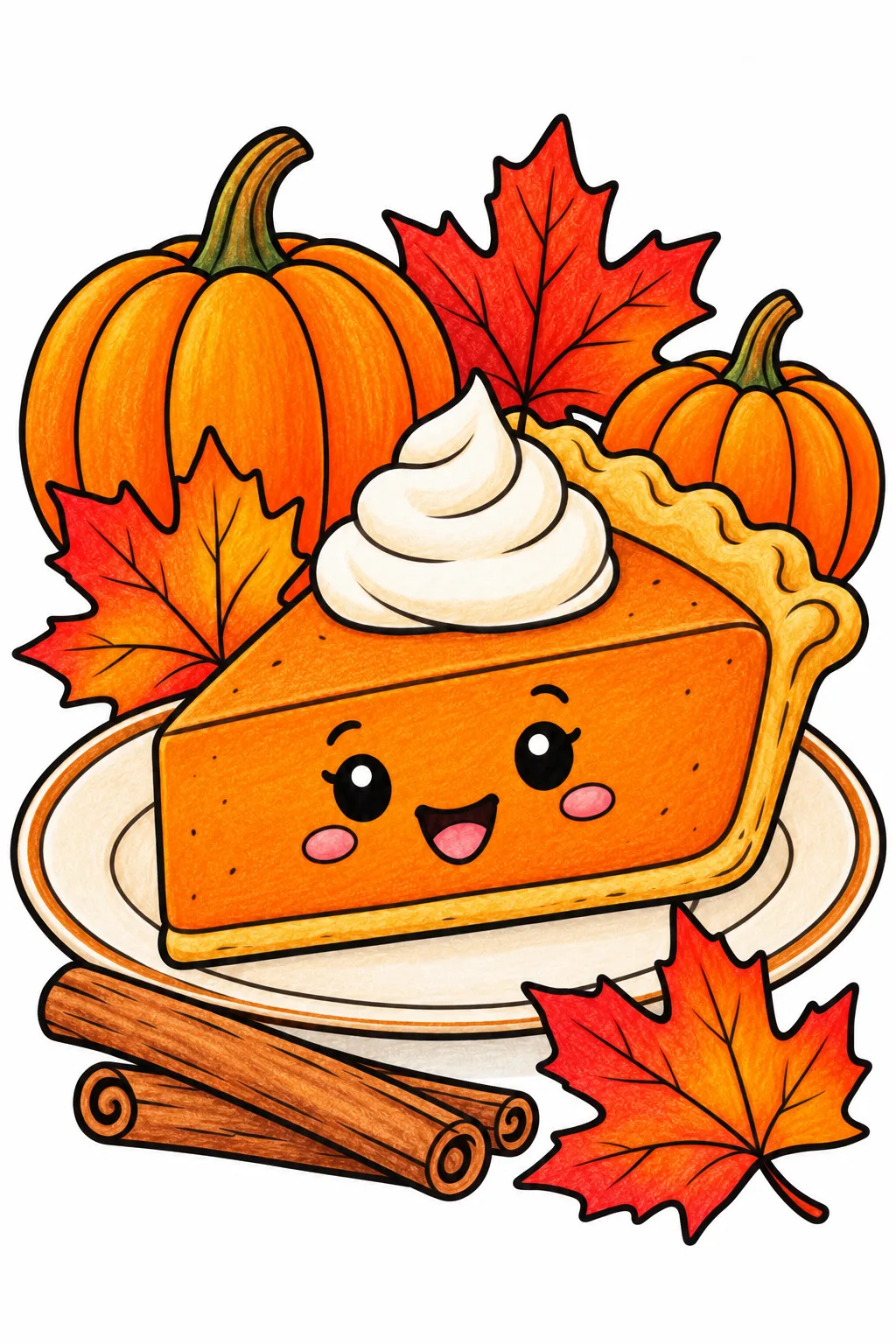 Colored smiling pumpkin pie example