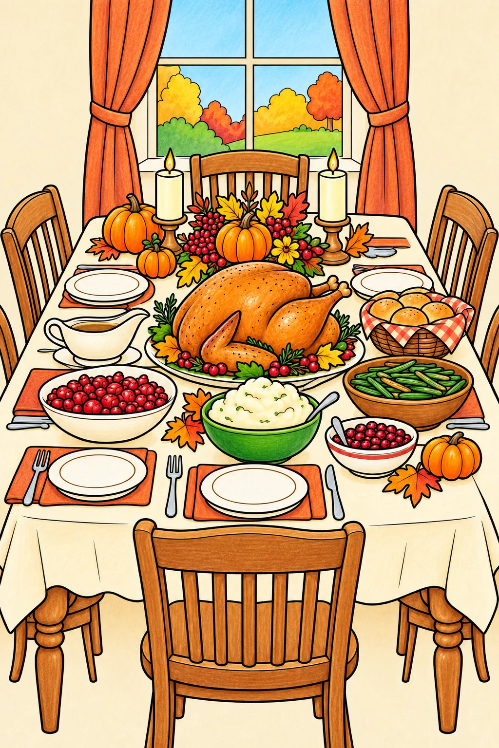 Colored Thanksgiving dinner table example